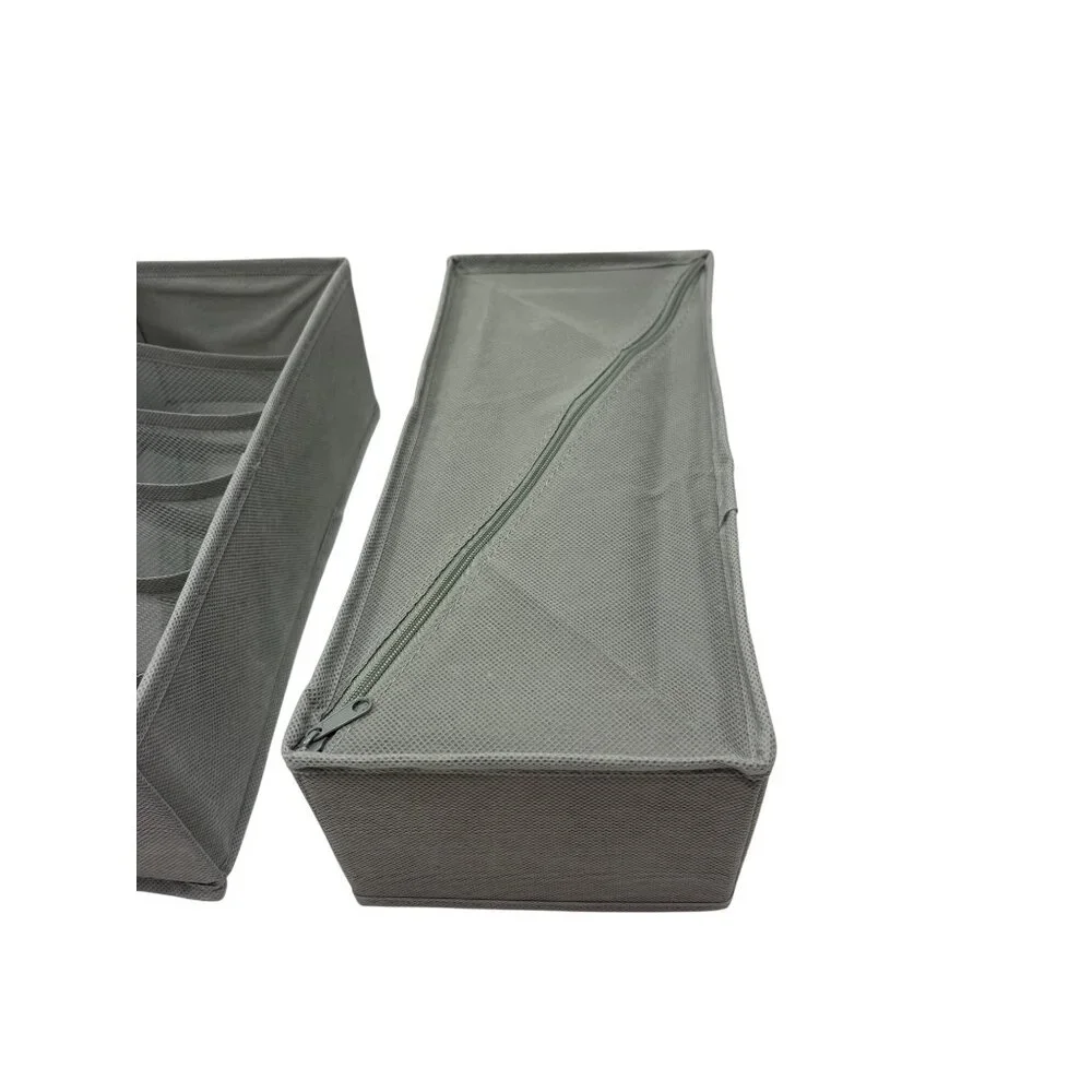 Foldable Drawer Organizers Set Of 3 W/ Mesh Dividers For Socks & Underwear Gray
